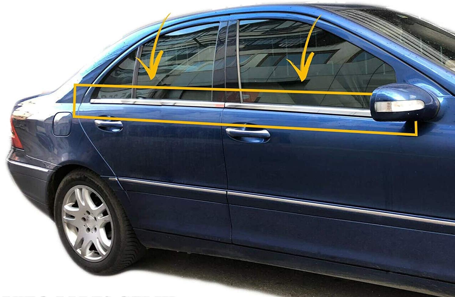 MNE PARTS Chroom Raamtrim Set Voor Mercedes C-Klasse W203 (2000-2007) – 4 Stuks, Roestvrij Staal 304, Eenvoudig Te Plakken