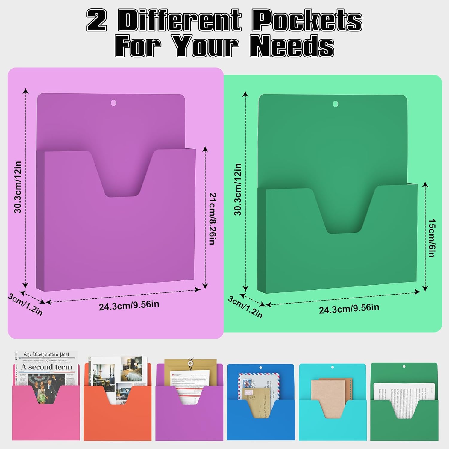 MFTEK Magnetic File Holder 6 Pockets Paper Holder, Hanging File Organizer Office Supplies Storage for Cabinets, Whiteboard, Magnetic Mail Letter Folder for Refrigerator (Light Color-Mix)