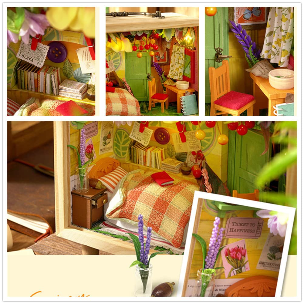 Kit miniatura de madera para casa de muñecas de bricolaje, modelo de cabaña pequeña, habitación creativa con muebles para regalo romántico de San Valentín (casa del bosque)