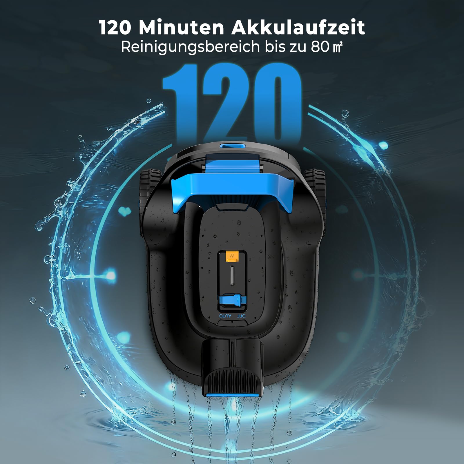 (2026 Neu) PC01 Poolroboter, Akku Poolsauger Bodensauger, Kabelloser Poolroboter Boden, 120 Minuten Laufzeit, 6057 LPH, Selbsteinparkfunktion, Poolreiniger für Flache Pools bis zu 80㎡