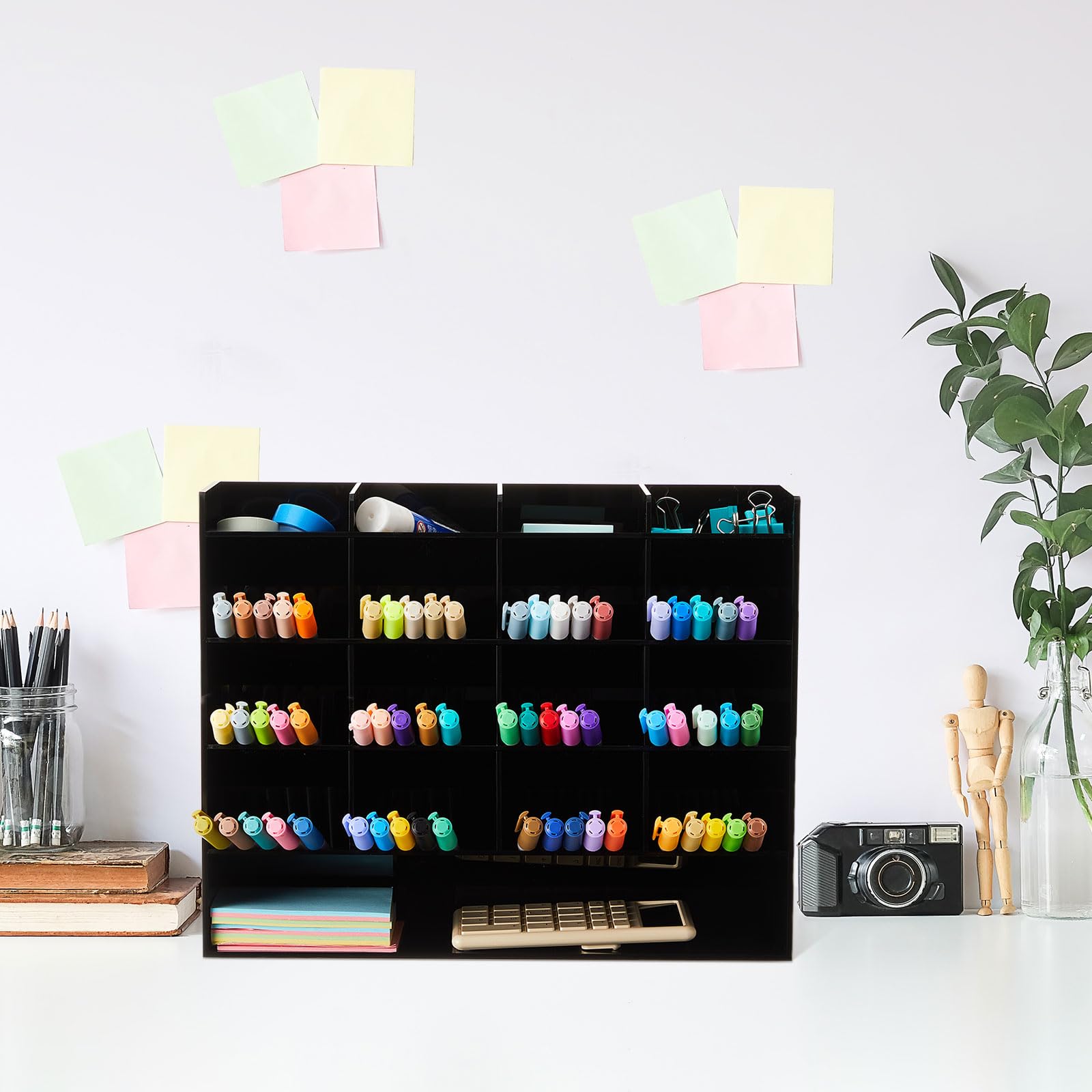 MotiMind Organizer per penne in acrilico verticale, espositore per oggetti artistici, scrivania da ufficio, cancelleria, matite (nero, 33 x 10 x 25 cm)