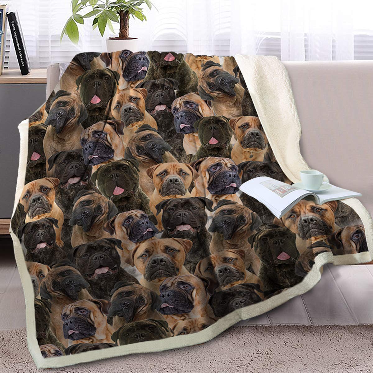 Blessliving Bull Mastiff Fuzzy Dogs Blanket For Kids Adults Cute Puppy Fleece Blanket Reversible Animal Pattern Sherpa Throw Twin/Double (,150X200cm)