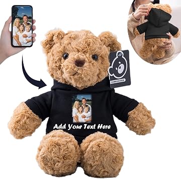 Personalized Teddy Bear Stuffed Animal, Stuffed Bear Plush Toys with Customized Text+Image as Personalized Gifts for Girlfriend/ Boyfriend on Valentines Day/ Birthday/ Christmas Day 11 in-Black