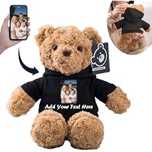 Personalized Teddy Bear Stuffed Animal, Stuffed Bear Plush Toys with Customized Text+Image as Personalized Gifts for Girlfriend/ Boyfriend on Valentines Day/ Birthday/ Christmas Day (11 in-Black)