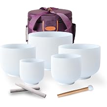 TOPFUND 7-12 inch Chakra Set of 5 Sharp Crystal Singing Bowls with Heavy Duty Carrying Case and Singing Bowl Mallets
