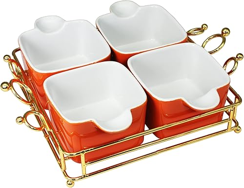 Bandeja de metal de cerámica con asa, 4 cuencos extraíbles que se utilizan para aperitivos, papas fritas, frutas, dulces y condimentos, fiestas de