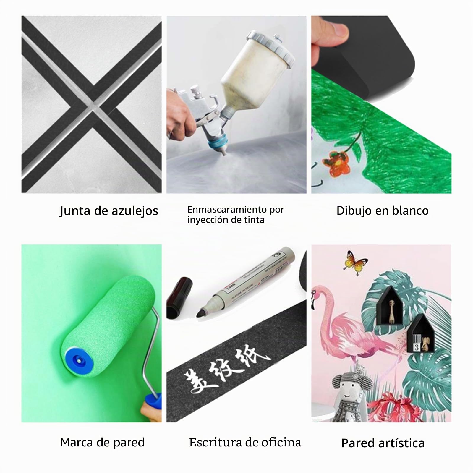 Cinta de Carrocero Cintas Para Pintura Manualidades 10 Rollos de Cinta Adhesiva Decorativa de 15 mm X 20 m, para Manualidades, álbumes de Recortes, Suministros de Arte de Dibujo para Niños (Negro)