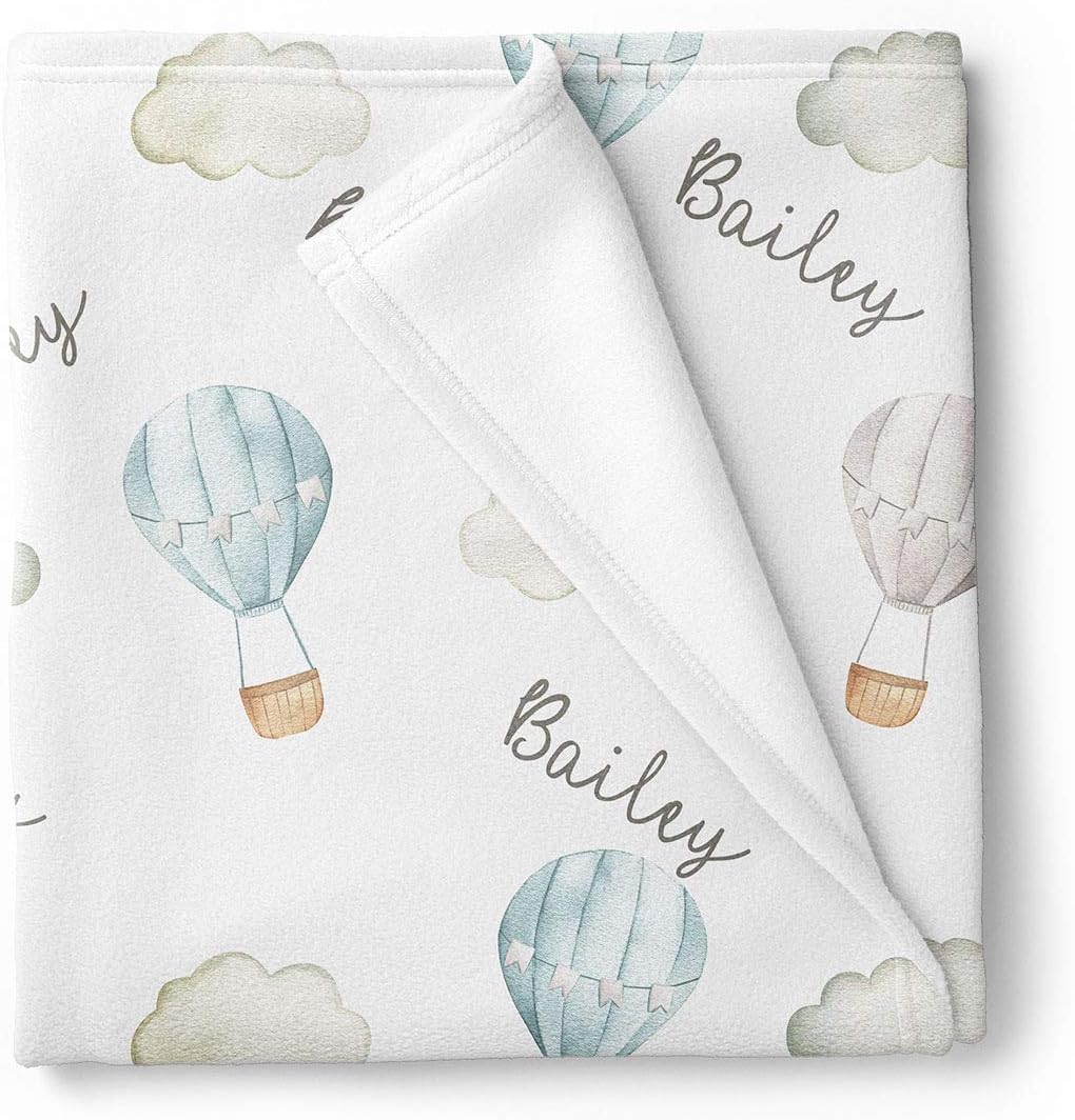 Hot Air Balloons Personalized Baby Receiving Swaddle Blanket, Blue