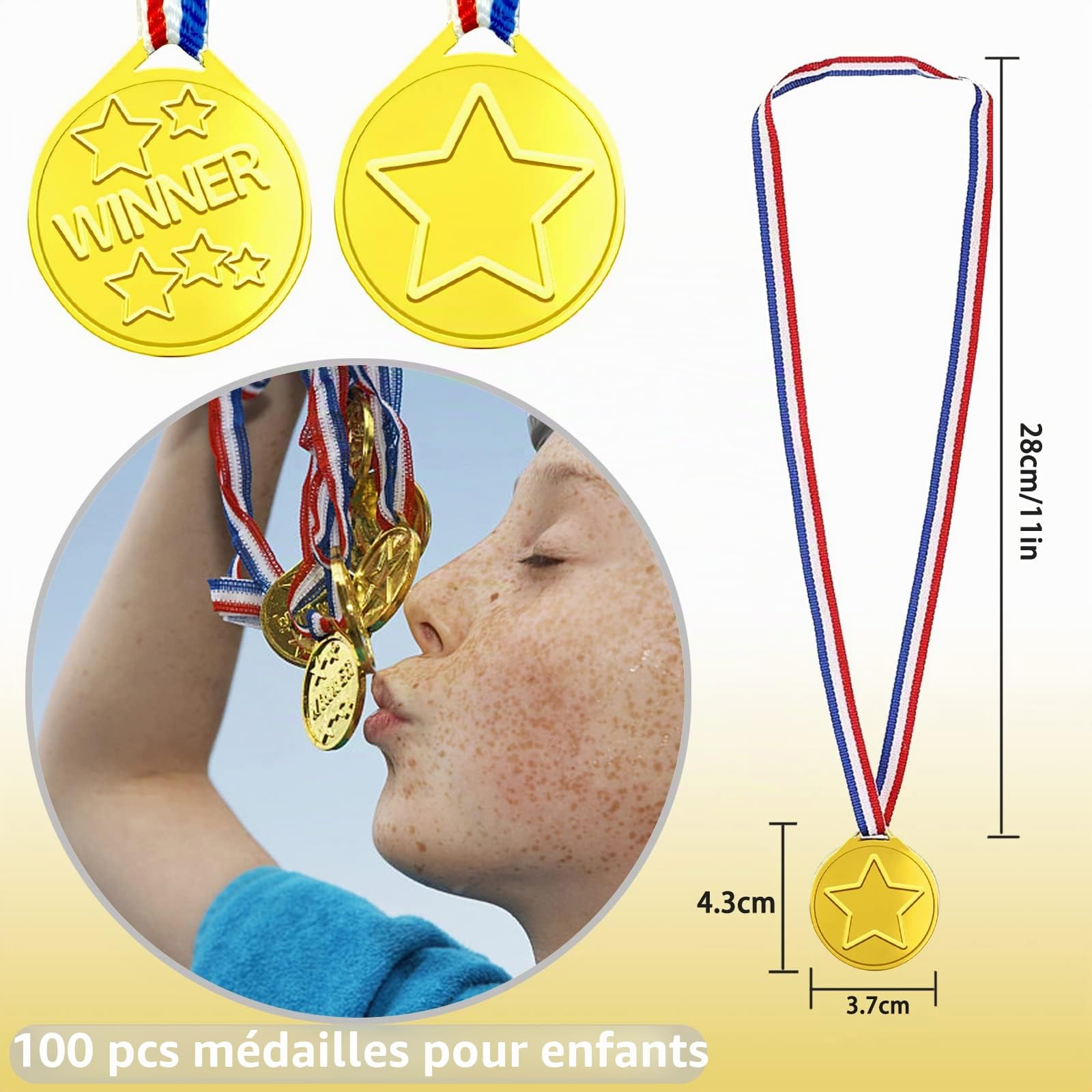 100 Pièces Médailles Enfants, Plastique Medaille Recompense pour récompenses l'école Le Sport ou Les Mini Jeux Olympique Sport Day