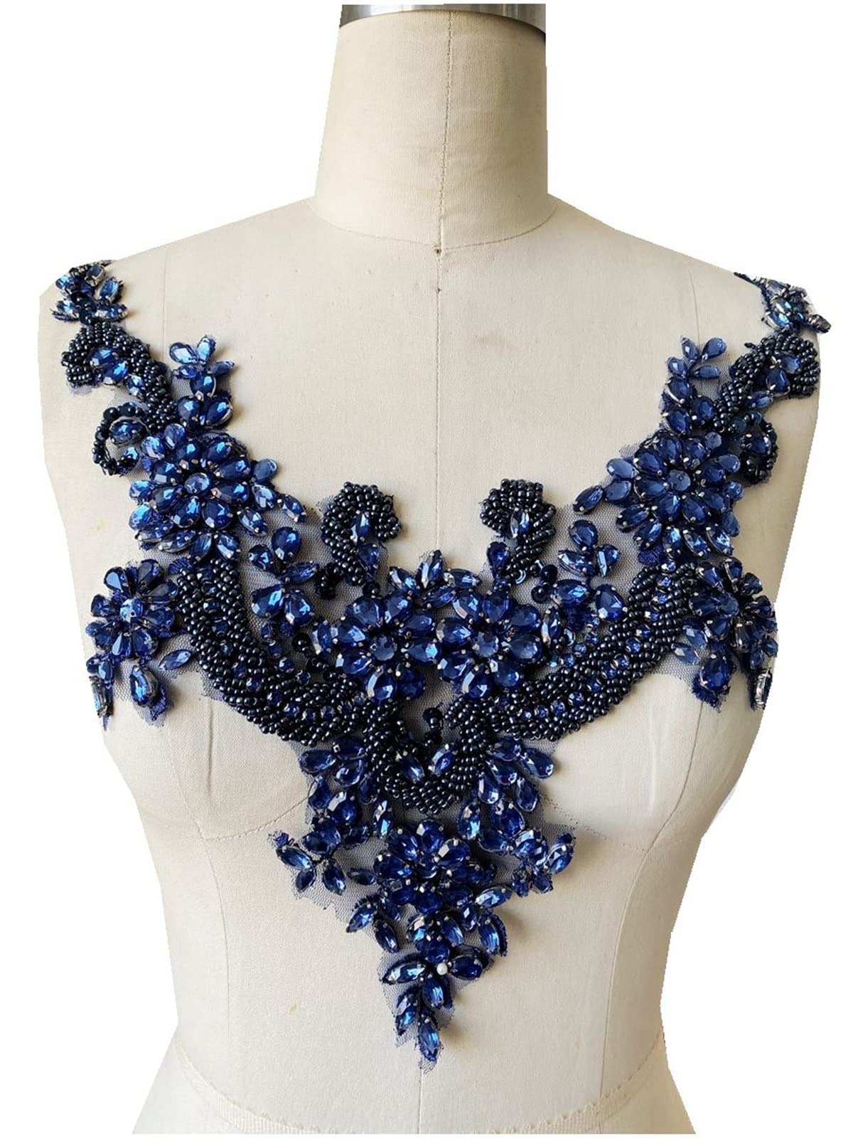 Dentelle florale bleu marine avec strass pour robe de mariée