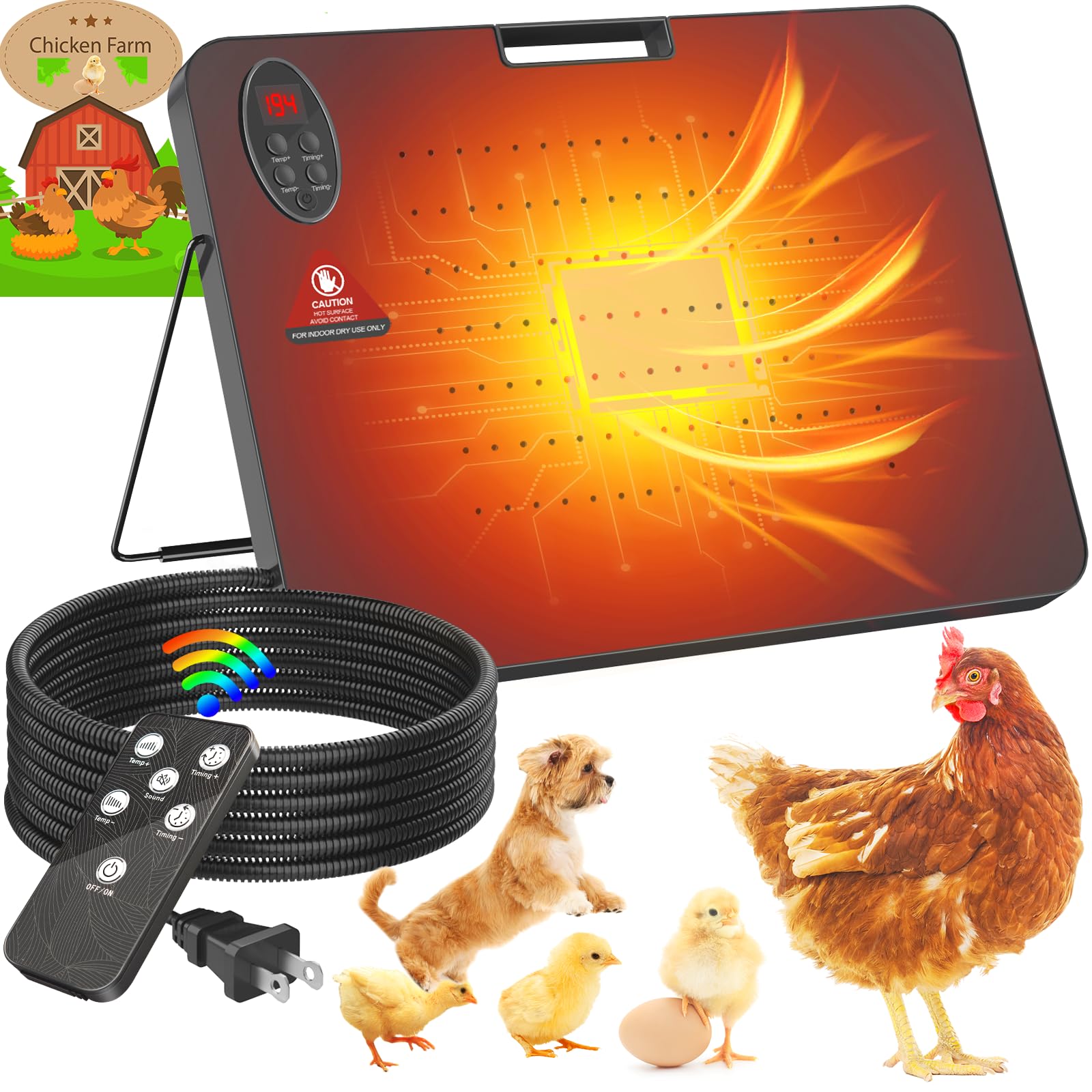 Chicken Coop Heater for Winter,Radiant Heat Panel with Overheating  Protection,200W Chicken Heater with Remote Control Timing Function  Adjustable