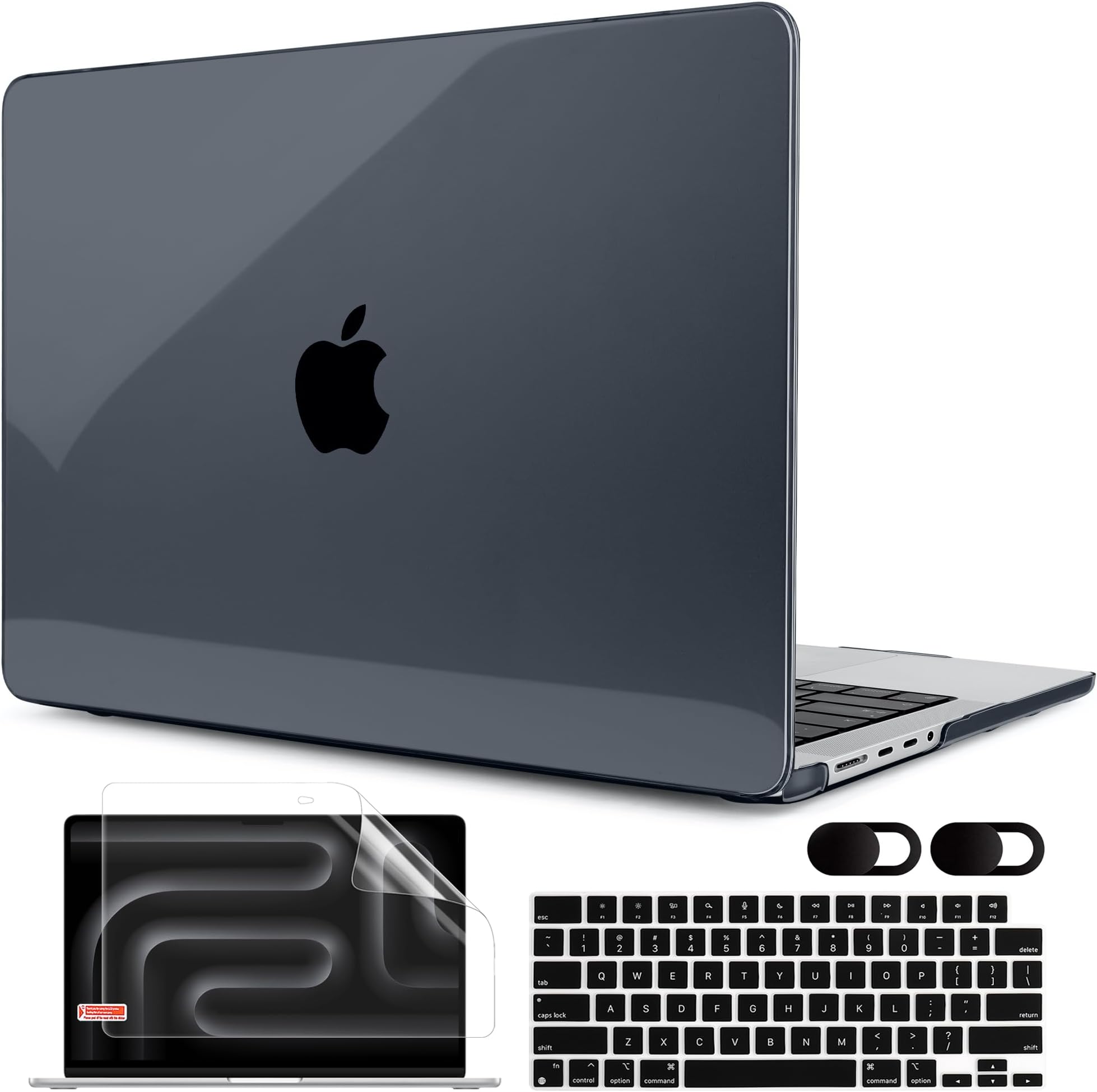 MEEgoodo for M4 MacBook Pro 16 inch Case 2024 2023 2021 (Fit Model A3403/A3186/A2991/A2780/A2485) M3 M2 M1 Pro/Max with Touch ID, Laptop Hard Shell Case with Keyboard & Webcam Cover, Crystal Black