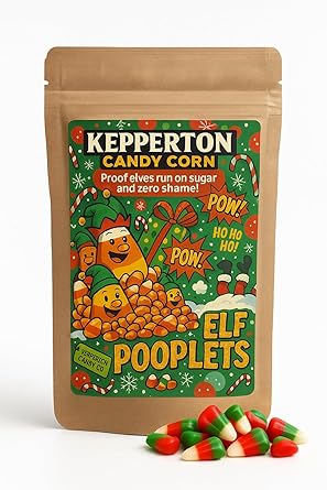 Kepperton Elf Pooplets Christmas Candy Corn - Festive Red, Green & White Holiday Treat, Small-Batch Vanilla Sweets in Kraft Pouch, Witty Stocking Stuffer & Gift