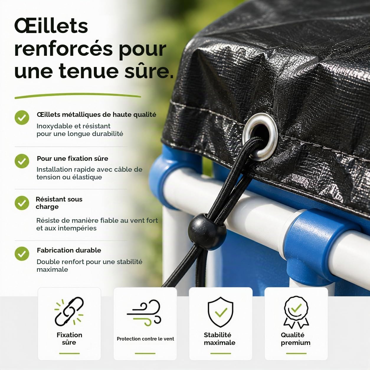 Bâche de piscine ronde - Extra forte 200 g/m² - Bâche solaire résistante aux UV pour été et hiver - Bâche de piscine robuste en noir (366-400 cm (Ø 460 cm)
