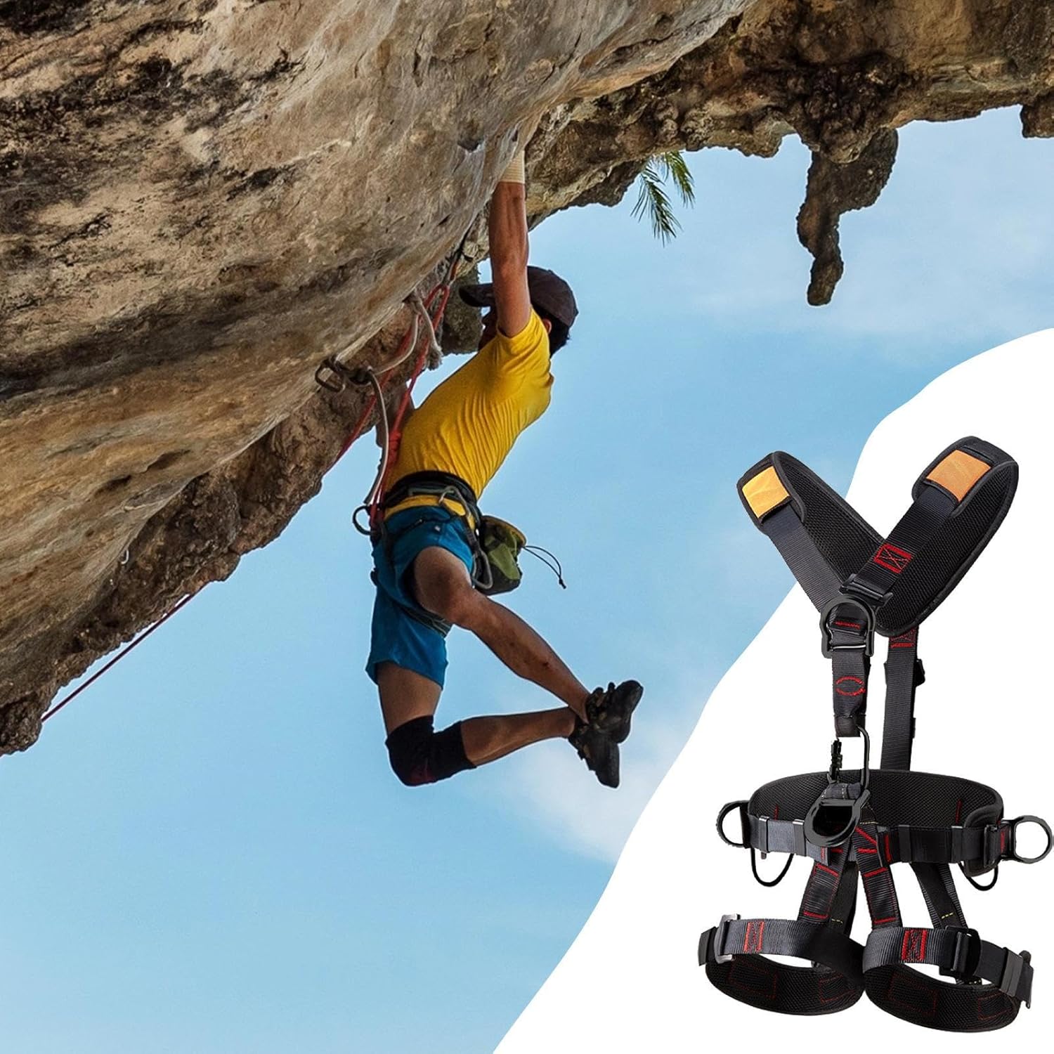 5 点式安全ベルト - 取り外し可能な高耐久デザイン、落下防止ハーネス、アウトドア クライミング アクセサリー、安全ロック調節可能な