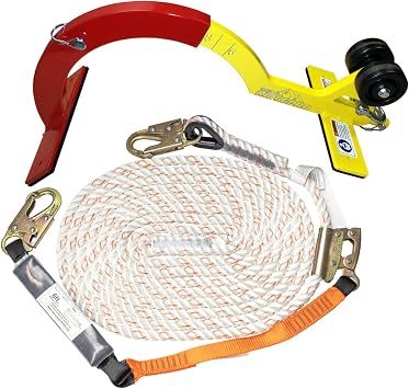 Ridge Pro Roof Anchor System with 50ft Vertical Lifeline Bundle, Red and Yellow Aluminum, for 6/12-12/12 Pitch Roofs, OSHA Compliant