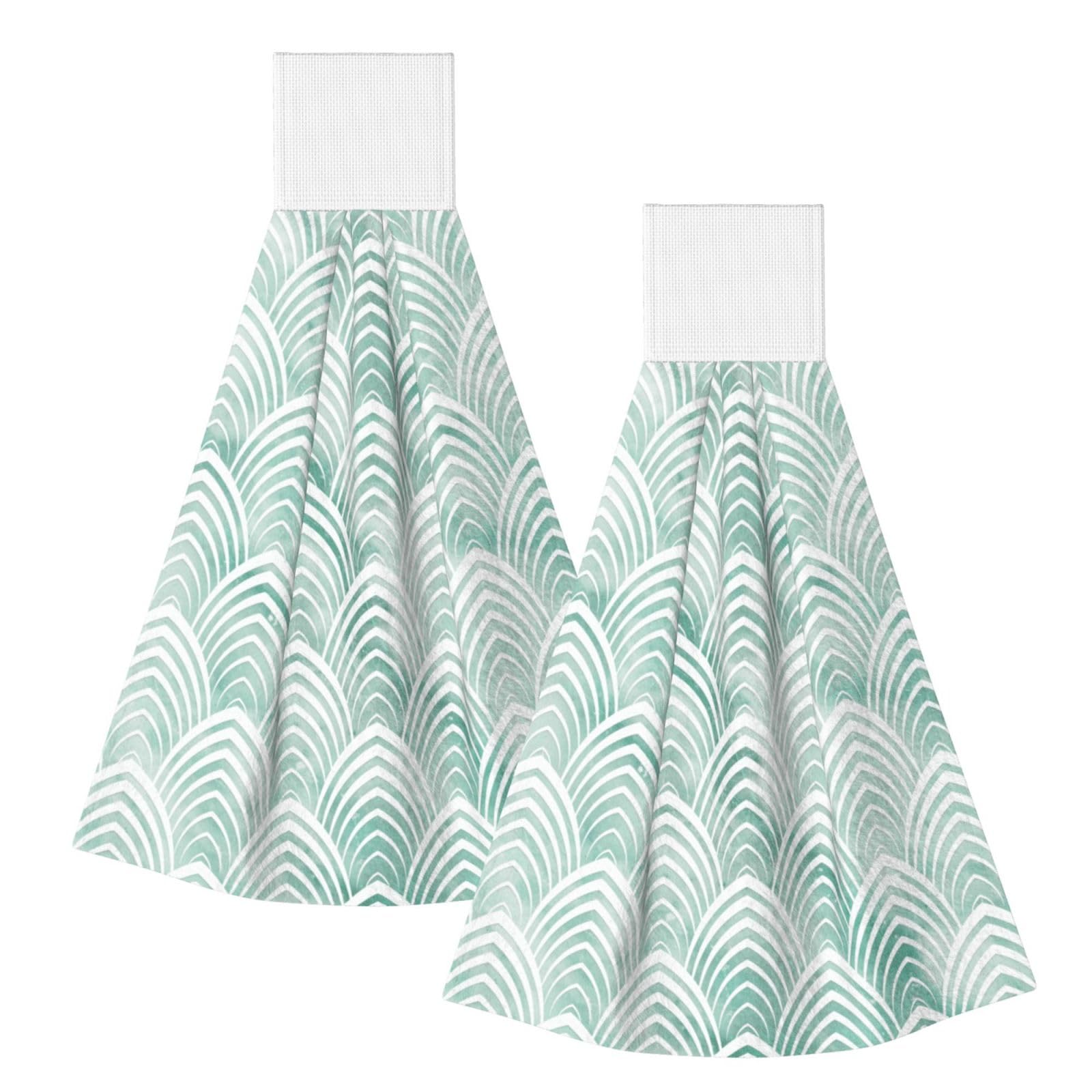 DOPKLNA Scales Aqua Mint White Geometry Marble, 2 Pcs Hanging Coral Fiber Hand Towels for Bathroom, Absorbent Kitchen Towels