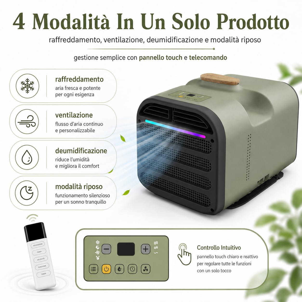 Nuovo piccolo condizionatore portatile, deumidificatore per condizionatori d'aria a raffreddamento rapido da 1500 W 5200 BTU, telecomando, silenzioso, per campeggio, camper, furgone e pesca