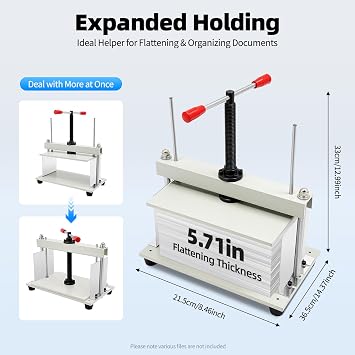 Manual Paper Press Machine, A4 Book Bookbinder Press, A4 Flat Paper Press with Double Balance Rod, Steel Bookbinder Flattening Machine, 1.5T Pressure