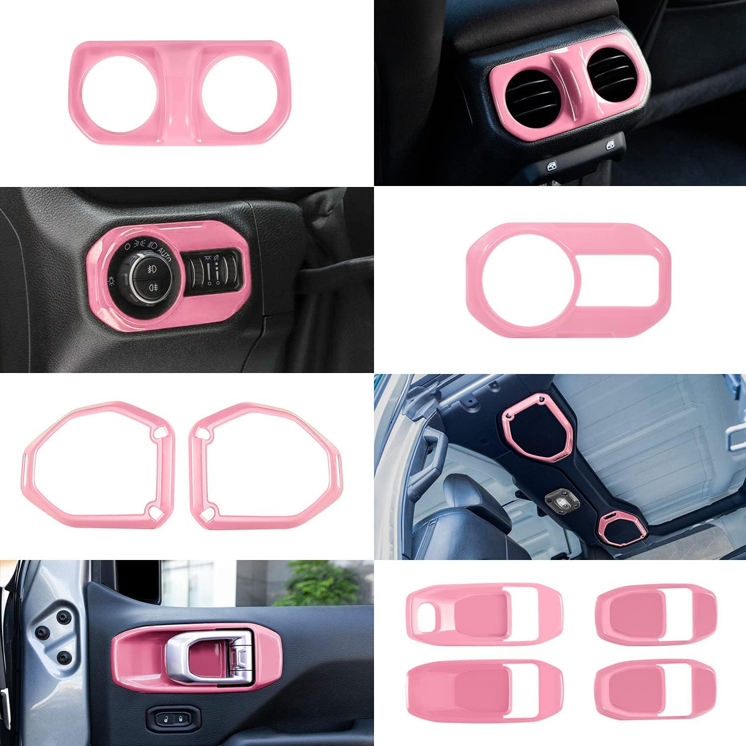Bonbo 21PCS Car Interior Accessories-Air Conditioning Vent & Steering Wheel & Reading Light & Roof Speaker etc Fits for 2018-2023 Jeep Wrangler JL JLU & Gladiator JT (Pink)
