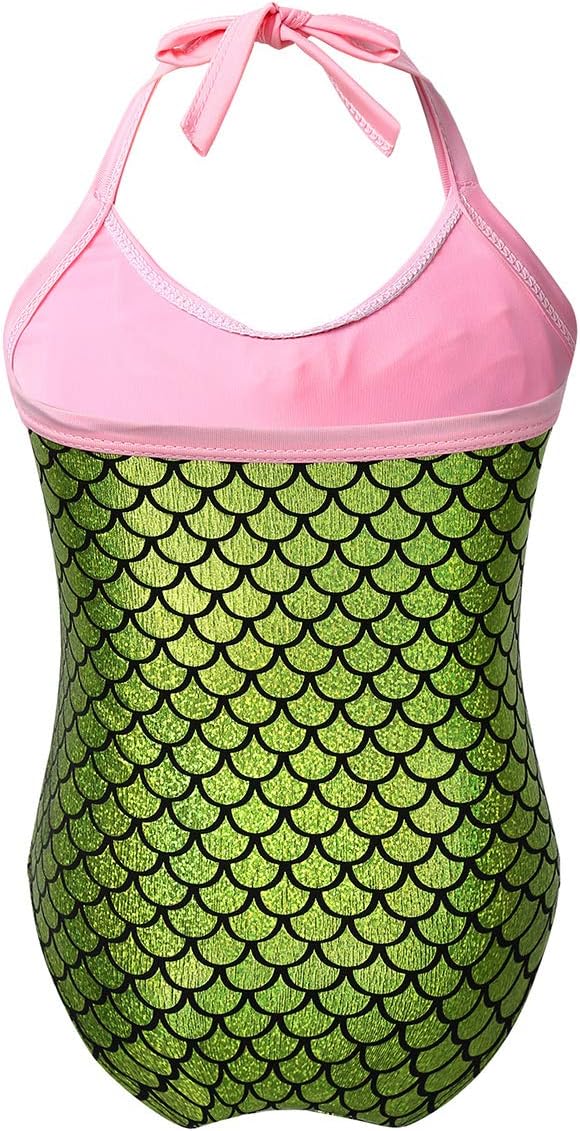 Hularka Infant Baby Girls One-Piece Swimsuit Swimwear Halter Bowknot Mermaid Scales Printed Camisole Tank Bathing Suit