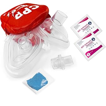 ASA Techmed CPR Mask Kit - Adult/Child + Infant Rescue Masks with 2 Valves, One Way Filter Valve, Elastic - Includes Gloves, Antiseptic Wipes, Soft Case - Suitable for CPR Emergencies 1, Red