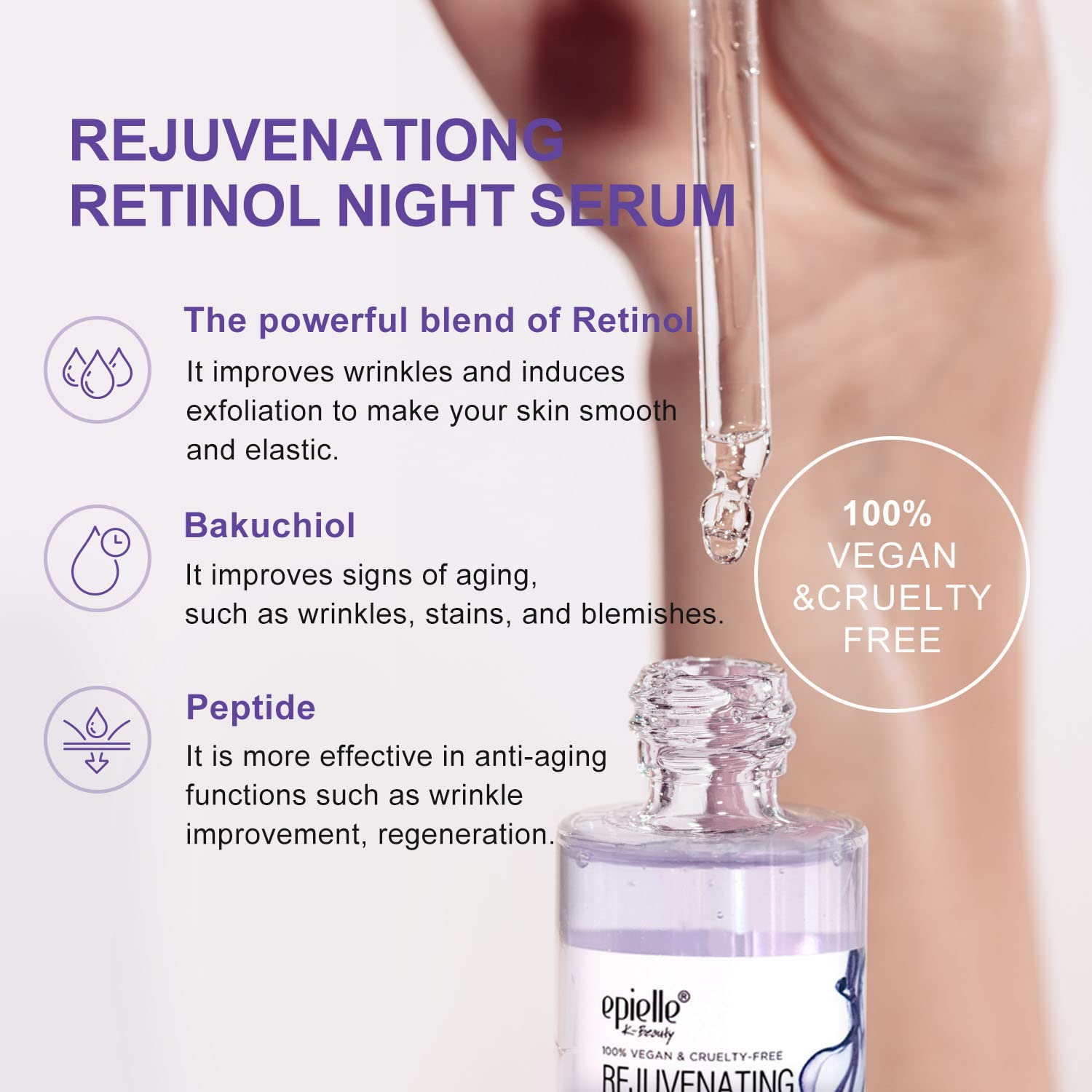 Epielle Retinol Night Serum | Repair, Renew | Targets Fine Lines and Wrinkles | For All Skin Types | 1 Fl Oz | Korean Skincare