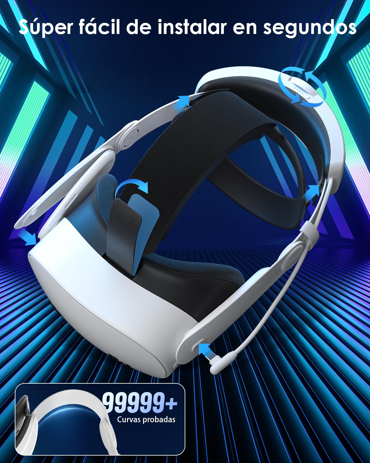 VR Correa para la Cabeza con batería para Quest 3/Quest 3S Elite Correa con batería de Carga rápida de 8000 mAh Correa equilibrada para Quest 3S para Quest 3 Accesorios