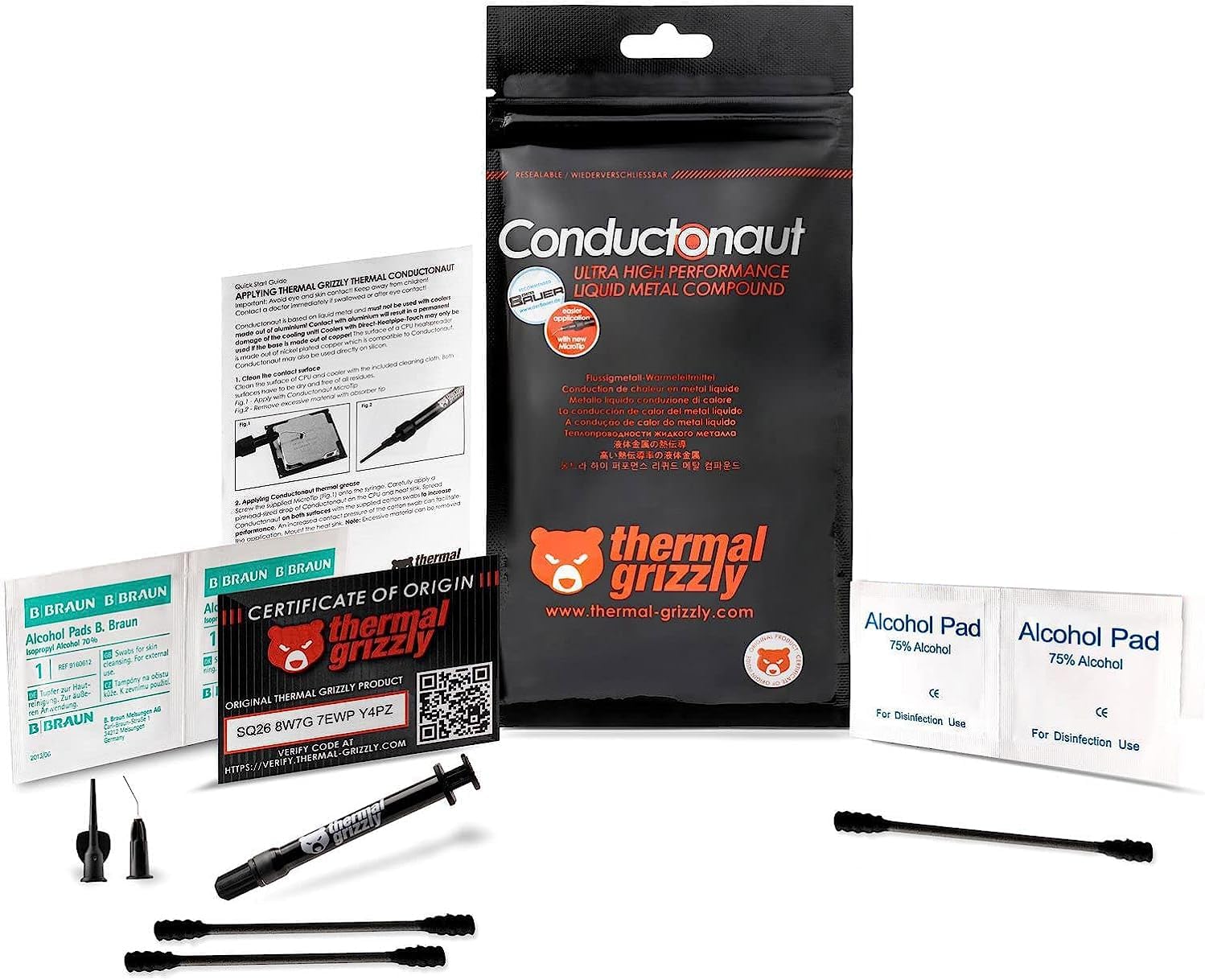 Thermal Grizzly Conductonaut Thermal Grease - Gram Set + Extra Applicators - Liquid Metal Thermal Paste for Cooling The CPU, GPU (Conductonaut) (5g Combo) Made in Germany