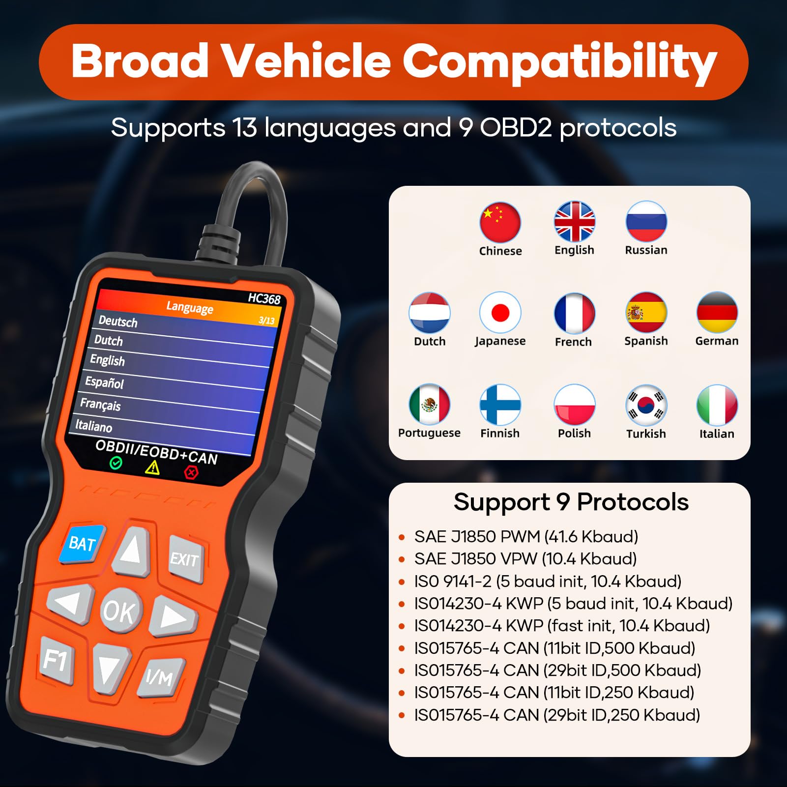 OBD2 Valise Diagnostic Français Auto Multimarque, Outils Diagnostics Système Moteur OBD-II Boitier EOBD Complet de Batterie Lecteur pour VW, Audi et Tous Les Véhicules OBD 2 dès 2003, Noir