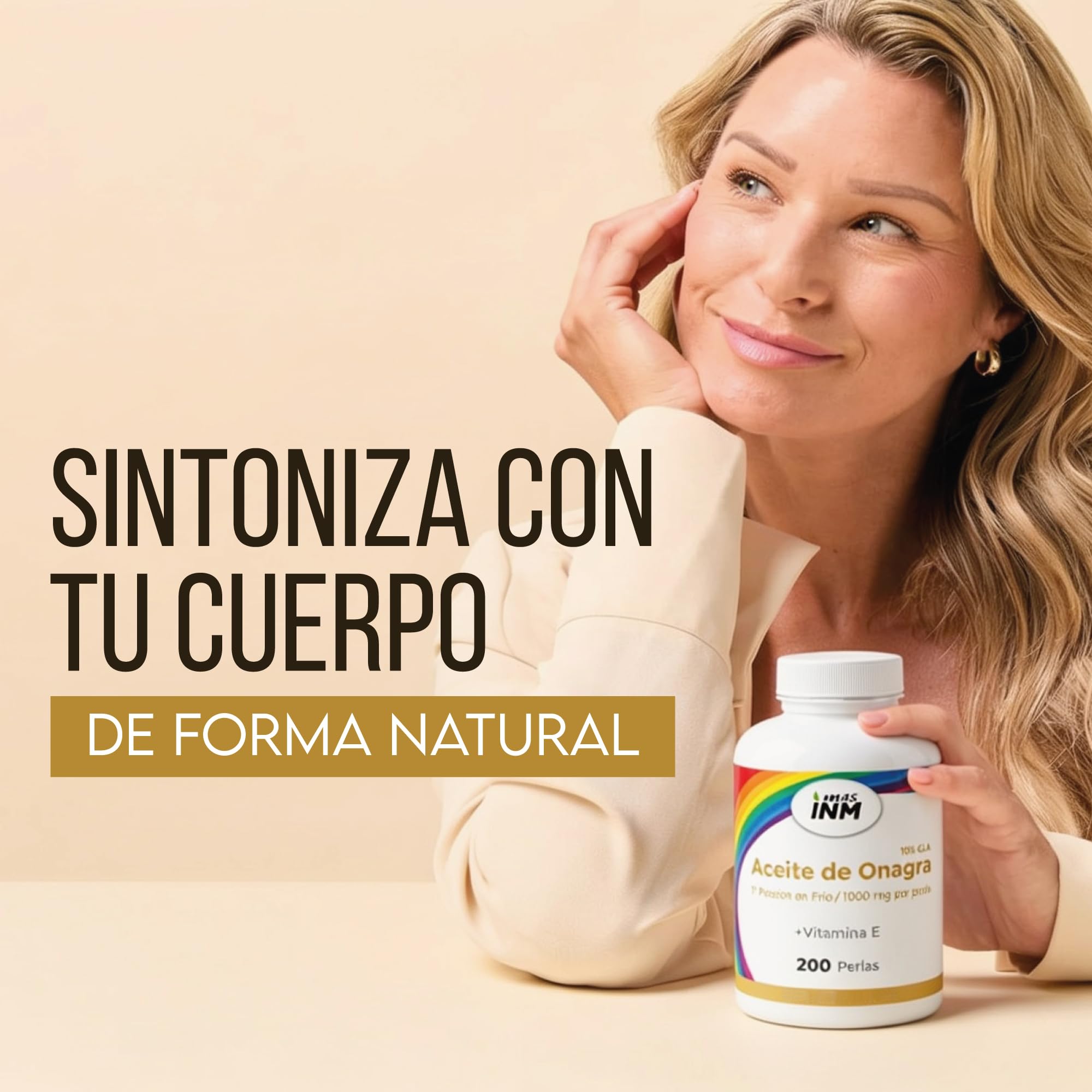 Aceite de Onagra perlas 1000mg con Vitamina E – Prensado en Frío 10% GLA – Complemento Natural de apoyo a la Mujer - Contribuye a proteger las células del estrés oxidativo - 200 perlas