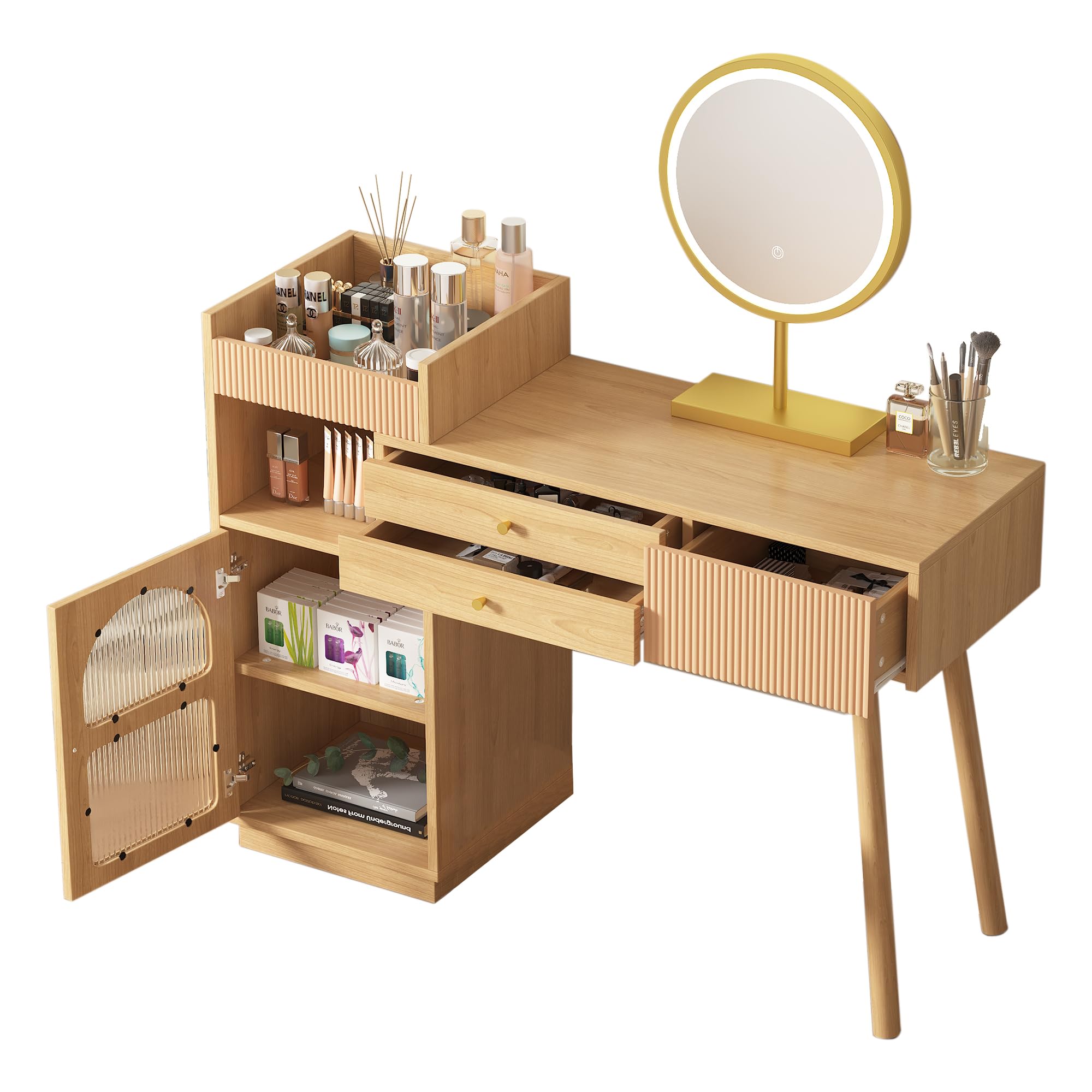 Tavolo da toeletta con specchio LED, 3 cassetti