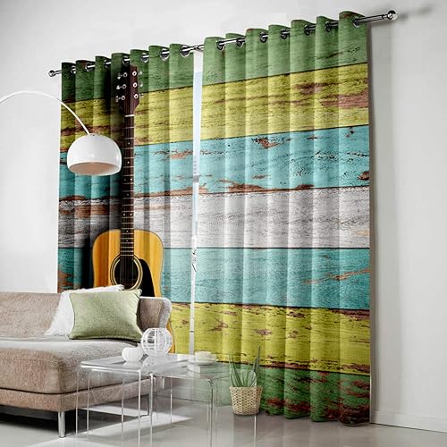 Miniatura 3 de Cortinas opacas con aislamiento térmico, diseño de guitarra, de madera, con ojales de metal sólidos, cortinas elegantes para habitación o sala de