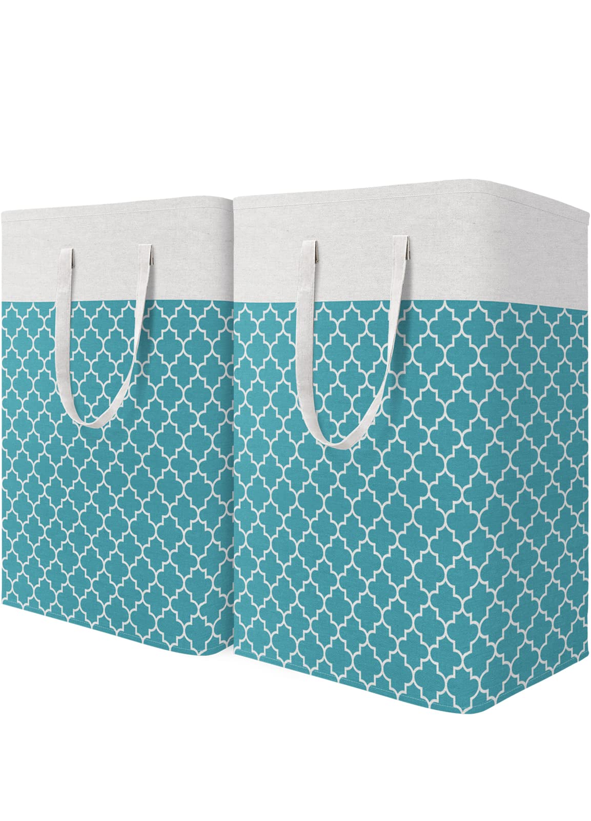 HomeHacks Laundry Baskets, Laundry Hamper with Long Handles, Collapsible Waterproof Clothes Hamper, Durable Tall Laundry Bin, Clothes Hamper for Bedroom, Bathroom, Dorm, Toys, 75L, 2-Pack, Grey 