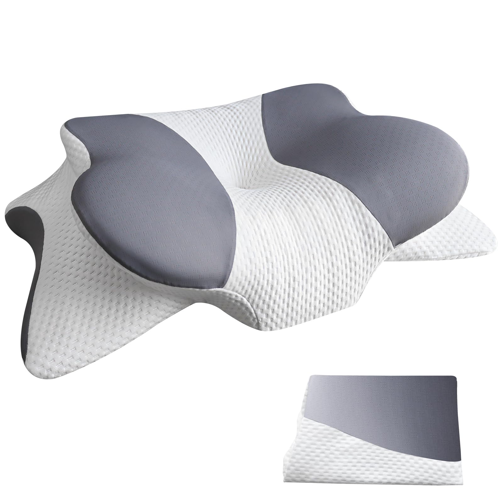 Asbtos Nackenkissen Kopfkissen - Ergonomisches Kissen für Schulter-und Nackenkomfort, Memory Foam Kissen für Bauch, Rücken, und Seitenschläfer (66 x 40 x 14 cm)(Extra Kissenbezug, Grau)