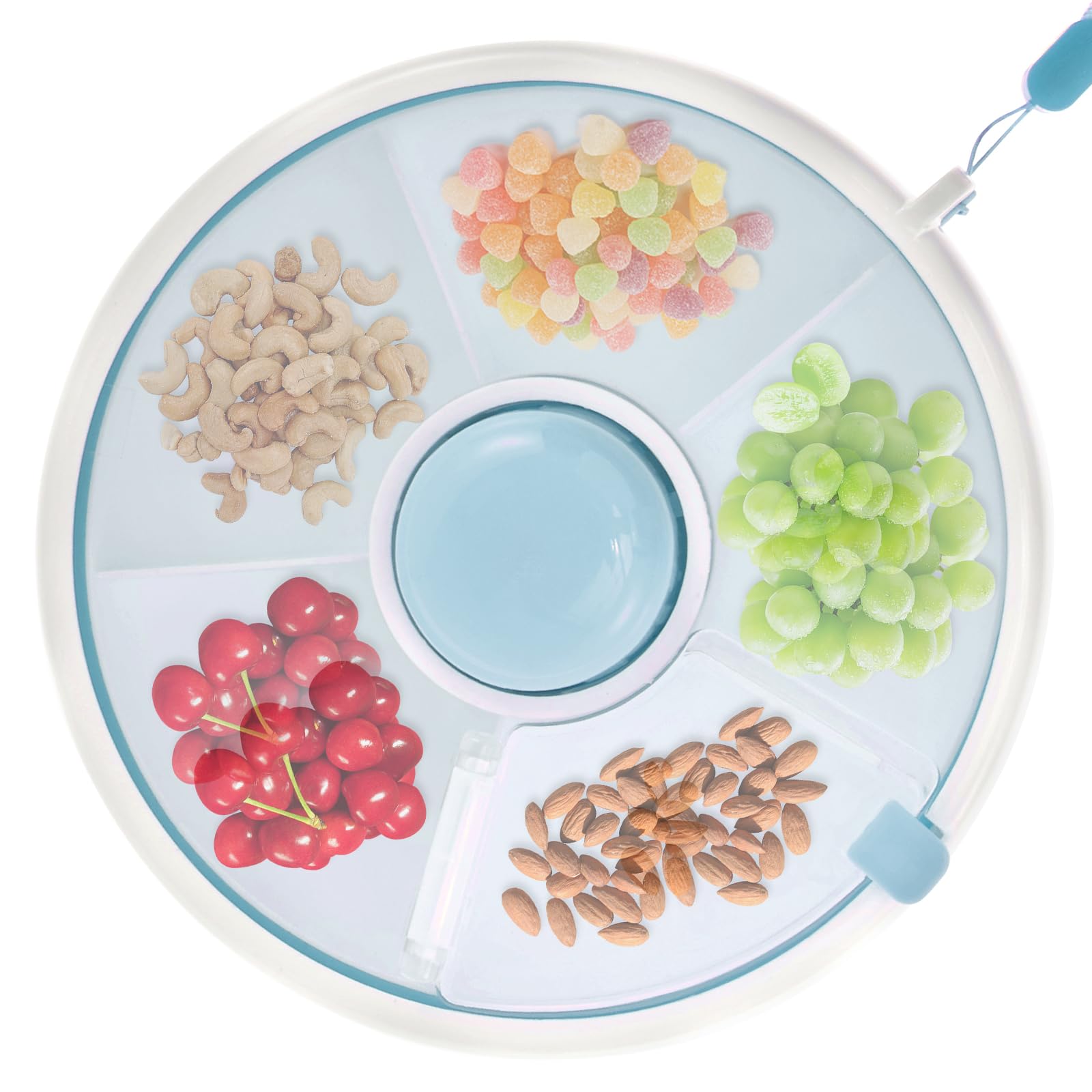 Kids Snack Spinner Toddler Spinner Snack Box with Hand Strap 18cm 5 Compartments Portable Snack Serving Tray Divided Kids Snack Container for Picnic Travel Candy Nut(Blue)