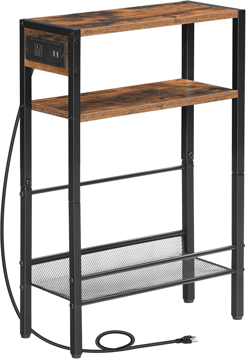 HOOBRO Narrow End Table, Side Table with Charging Station, 3Tier