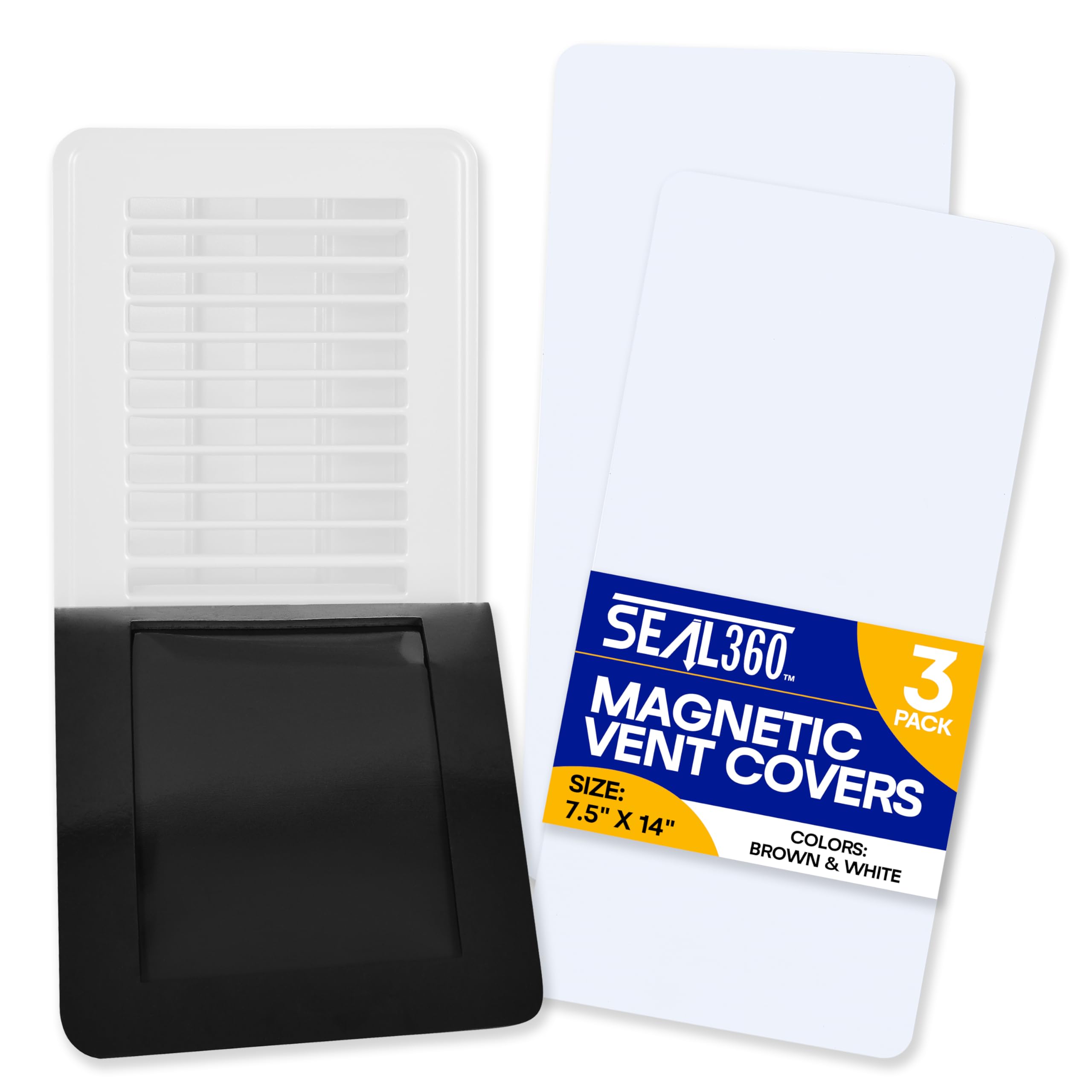 SEAL360 Magnetic Vent Covers (3-Pack), Pockets for Complete Seal, 7.5" X 14" (White) for Floor, Wall, or Ceiling Vents and Air Registers, for RV, Home