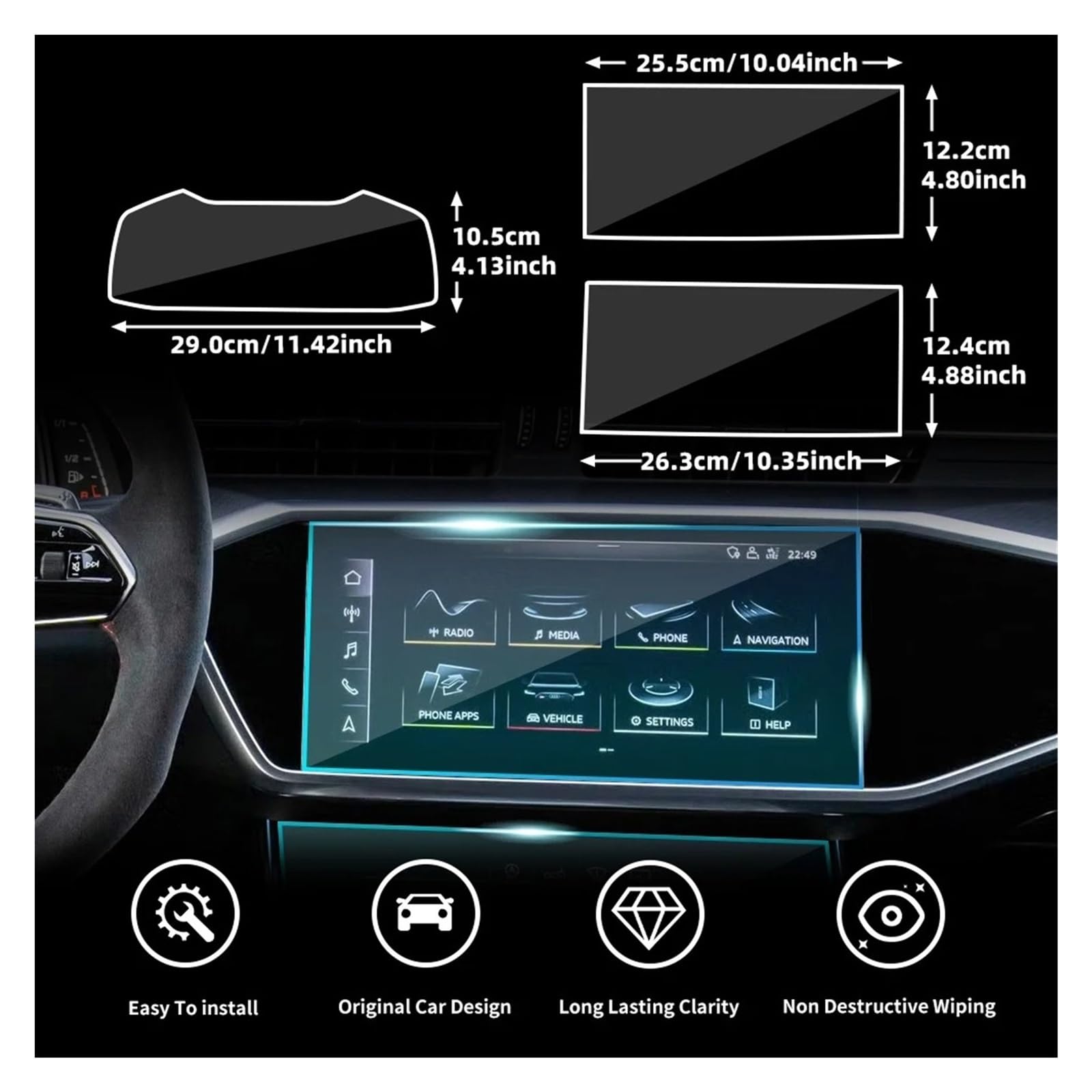Car Navigation Pellicola Protettiva Per A6 Per A7 19-25 3PCS Pellicola Vetro Temperato Protezione Car Center Console Schermo Navigazione GPS Cruscotto Display Protettivo
