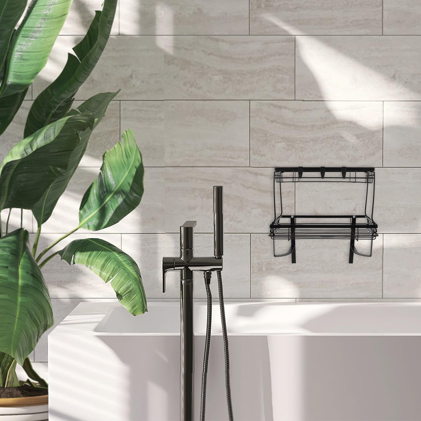 Mensola da Bagno Wc a Doppio Strato in Acciaio al Carbonio Nero, Installazione senza Foratura e Design Smontabile per Organizzazione Efficiente in Casa o Hotel