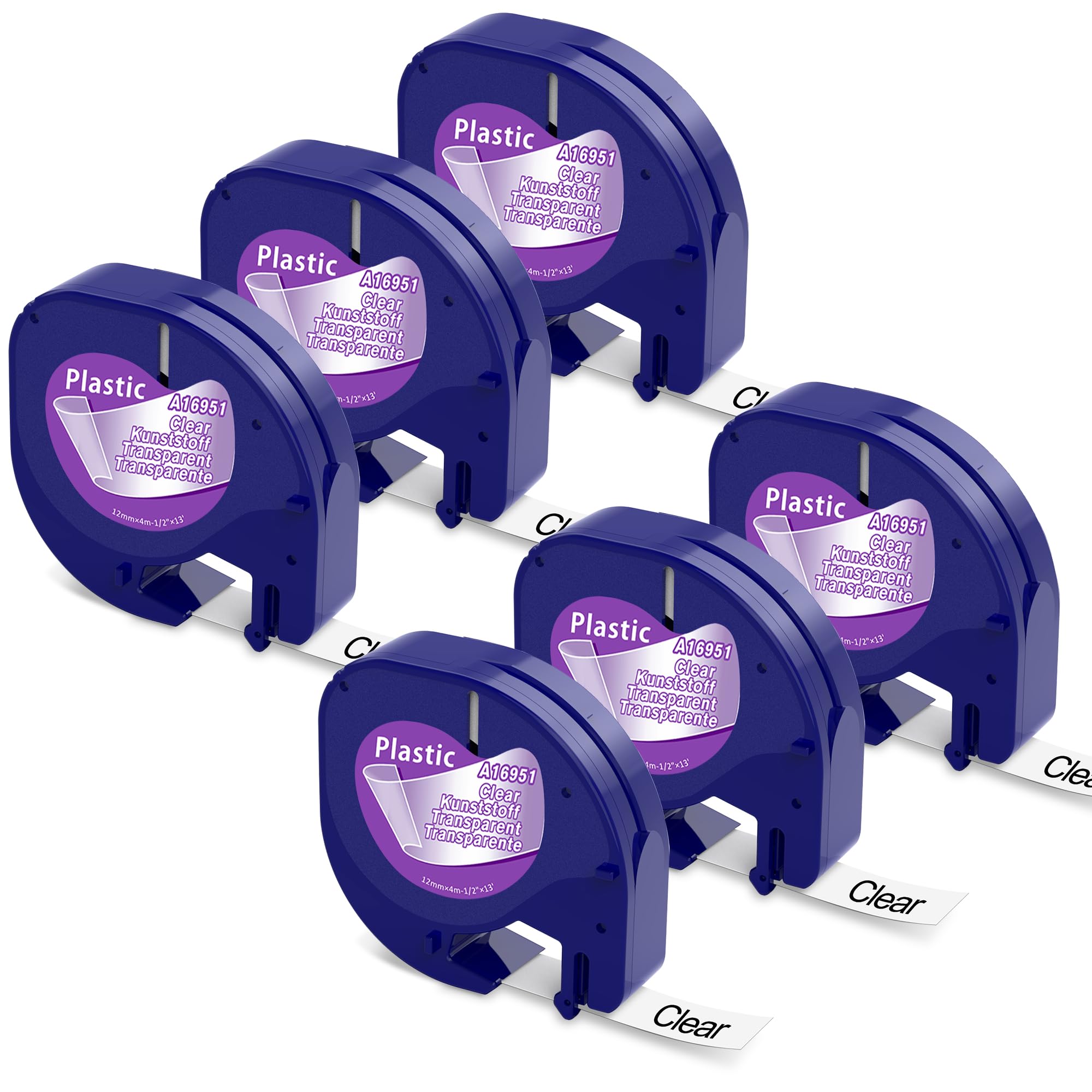 6 x Compatible with Dymo Label Maker Refills Clear Transparent 1/2'' x 13', Label Maker Clear Tape, Compatible with Dymo Letratag Refills Plastic Tape