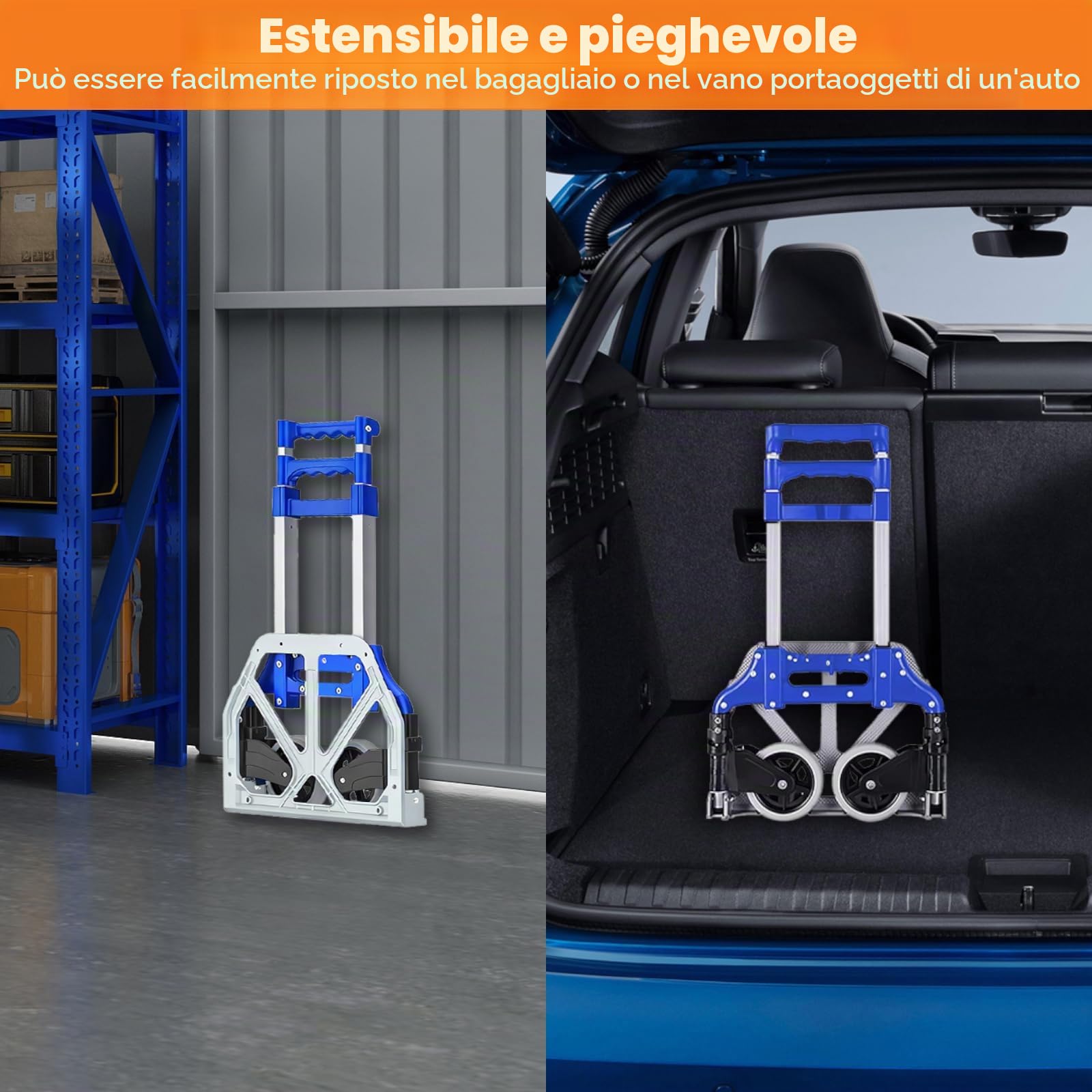 MAXBROTHERS Carrello di Trasporto Pieghevole in Alluminio, con Manico Telescopico 100cm, Ampio Vassoio Antiscivolo, Portata 165lb, 2 Ruote in TPR. Include 1 Cavo Retrattile