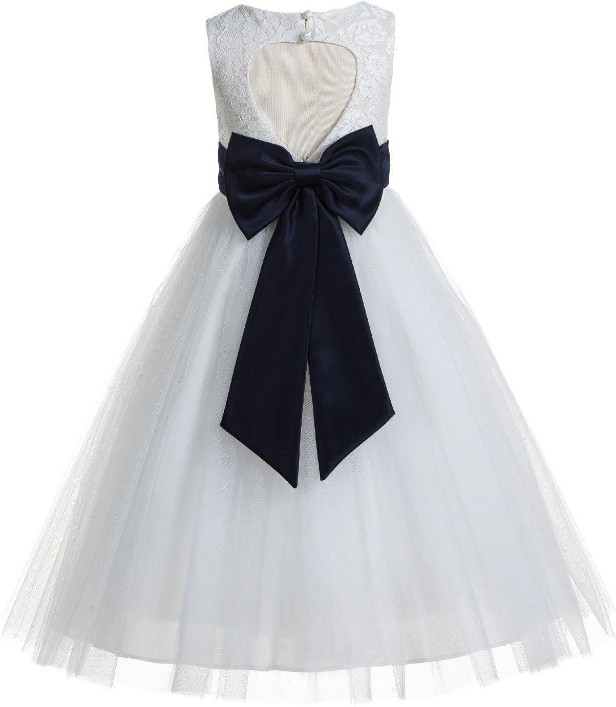 White Floral Lace Heart Cutout Flower Girl Dresses Christening Dresses 172T