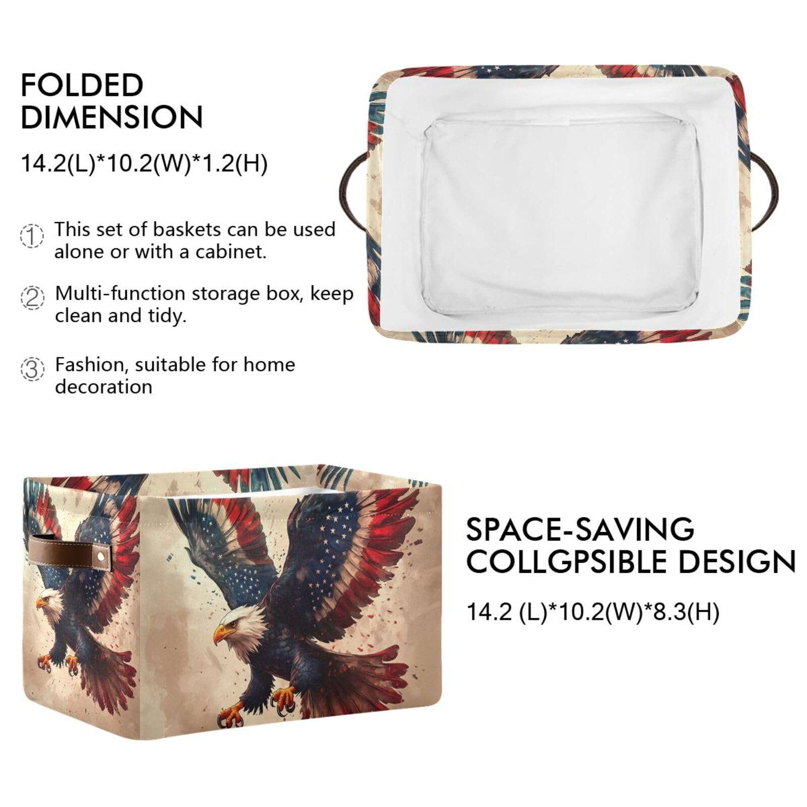 PaChyLuu Independence Storage Basket Bin Canvas Fabric Organizer Toys Basket with Handles for Home Office Nursery, Clothes, Gifts, 2 Pcs