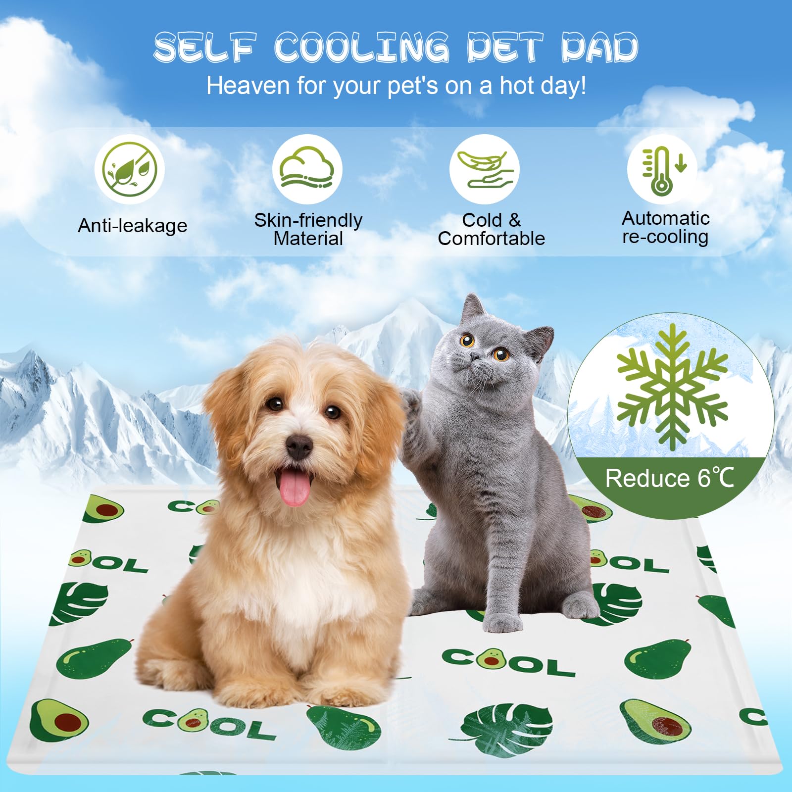Ninonly Tappetino Rinfrescante per Cani Gatti 50X65 Tappetino Refrigerante per Animali Domestici Gel Non Tossico Impermeabile Antiscivolo Tappeto Refrigerante Cane per Cuccia Cani Gatti Avocado
