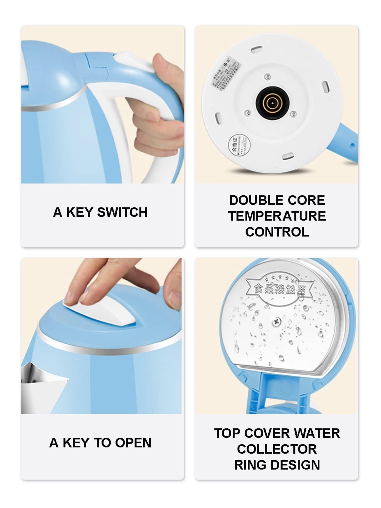 Szczotkowany Stal Nierdzewna Czajnik Elektryczny, 2L, 1500W, Automatyczne Wyłączanie Ochronne Blue,2L