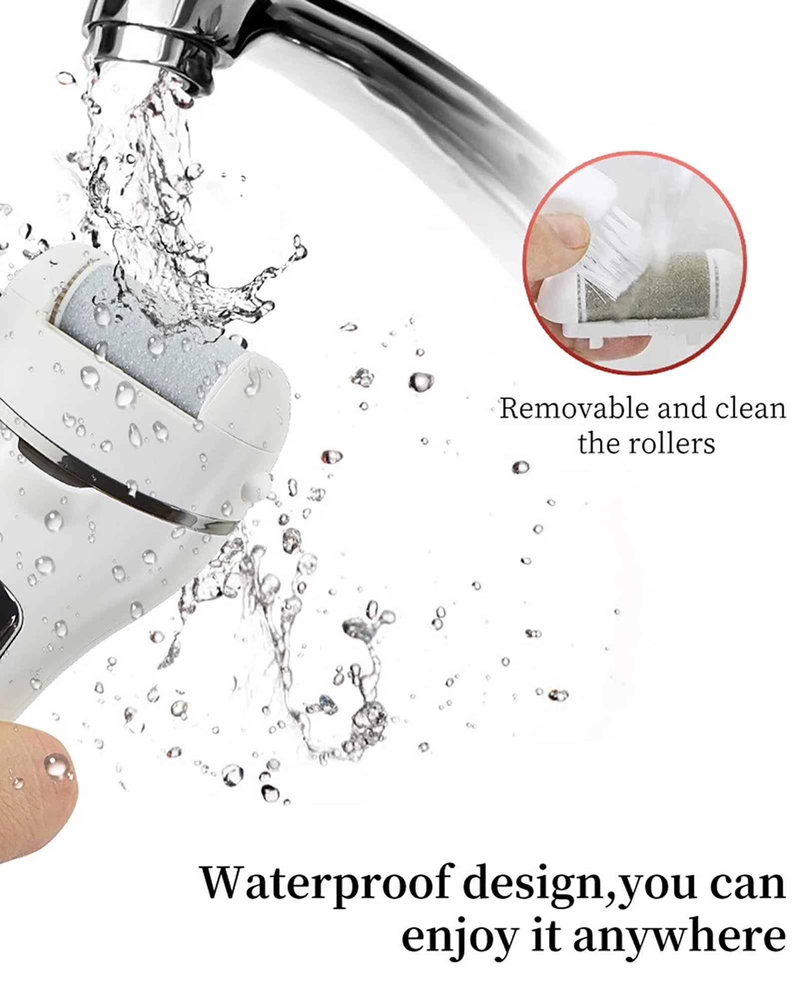 Lima eléctrica portátil para Quitar Callos de pies con 3 Rodillos y Herramientas de pedicura Profesionales de 2 velocidades para, Blanco (Blanco)