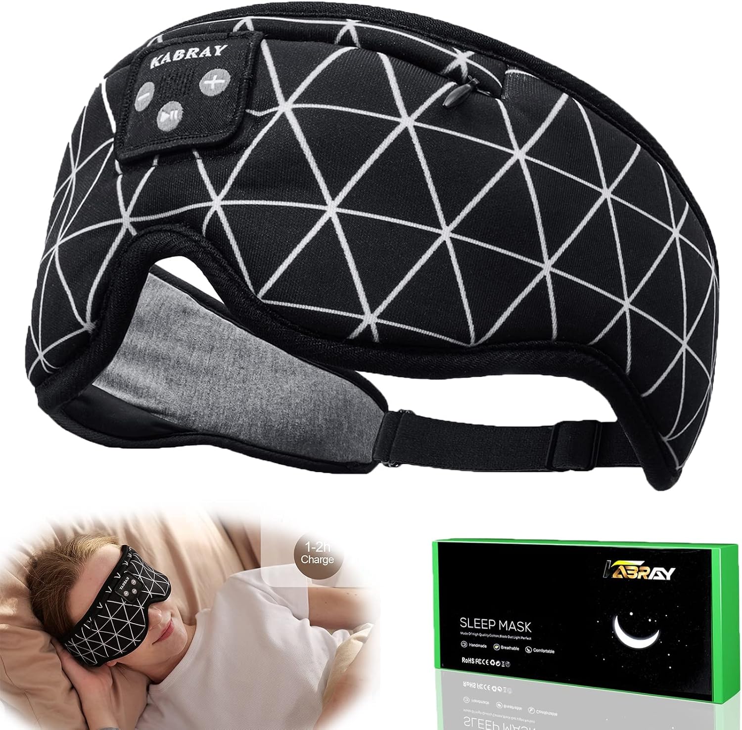 Sleep Mask Headphones, Kabray Sleep Mask with Bluetooth Headphones, Bluetooth Sleep Mask with Adjustable Stereo Speakers for Insomnia Nap Travel, Cool Gadgets Gift for Women Man