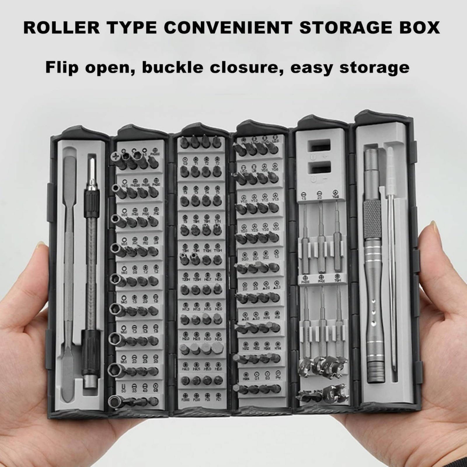 Cacciavite di Precisione Kit Strumenti per Riparazione Elettronica con Inserti Intercambiabili S2 E Prolunga Flessibile con Organizzatore a Rotolo