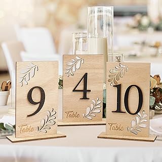 Wedding Table Numbers 1-10 Wooden Table Numbers for Wedding Reception, Table Centerpiece with Holder Base for Wedding Decor, Bridal Shower Banquet Restaurant Table Decoration